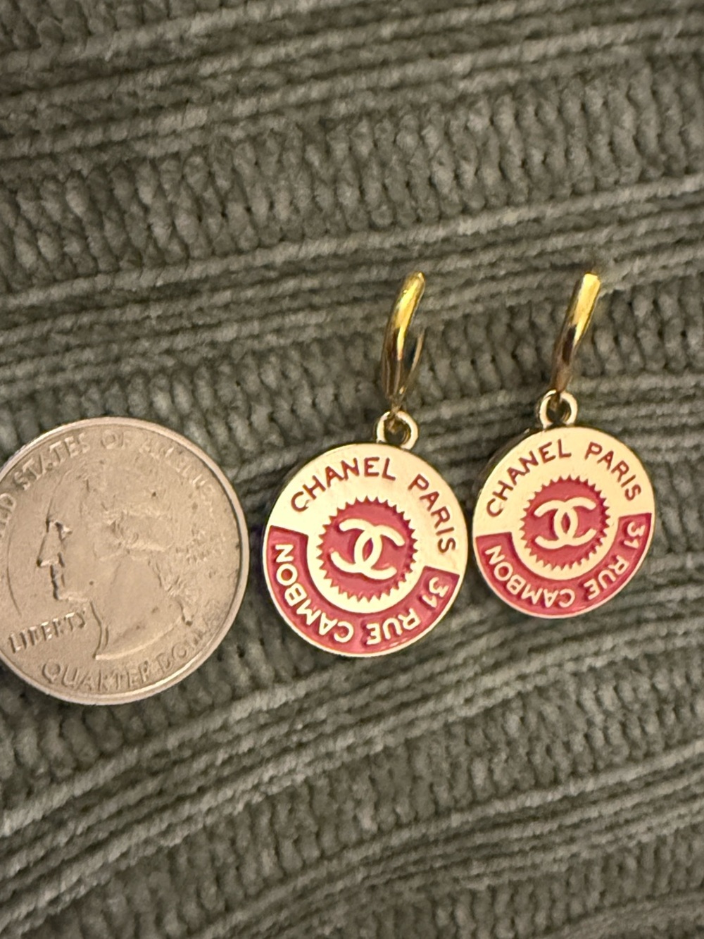 Pink & Gold CC Medallion Drop Earrings